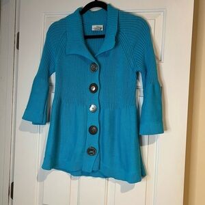 Soft Surroundings Women's Blue (Teal) Sweater with Button Detail and Flare Slee